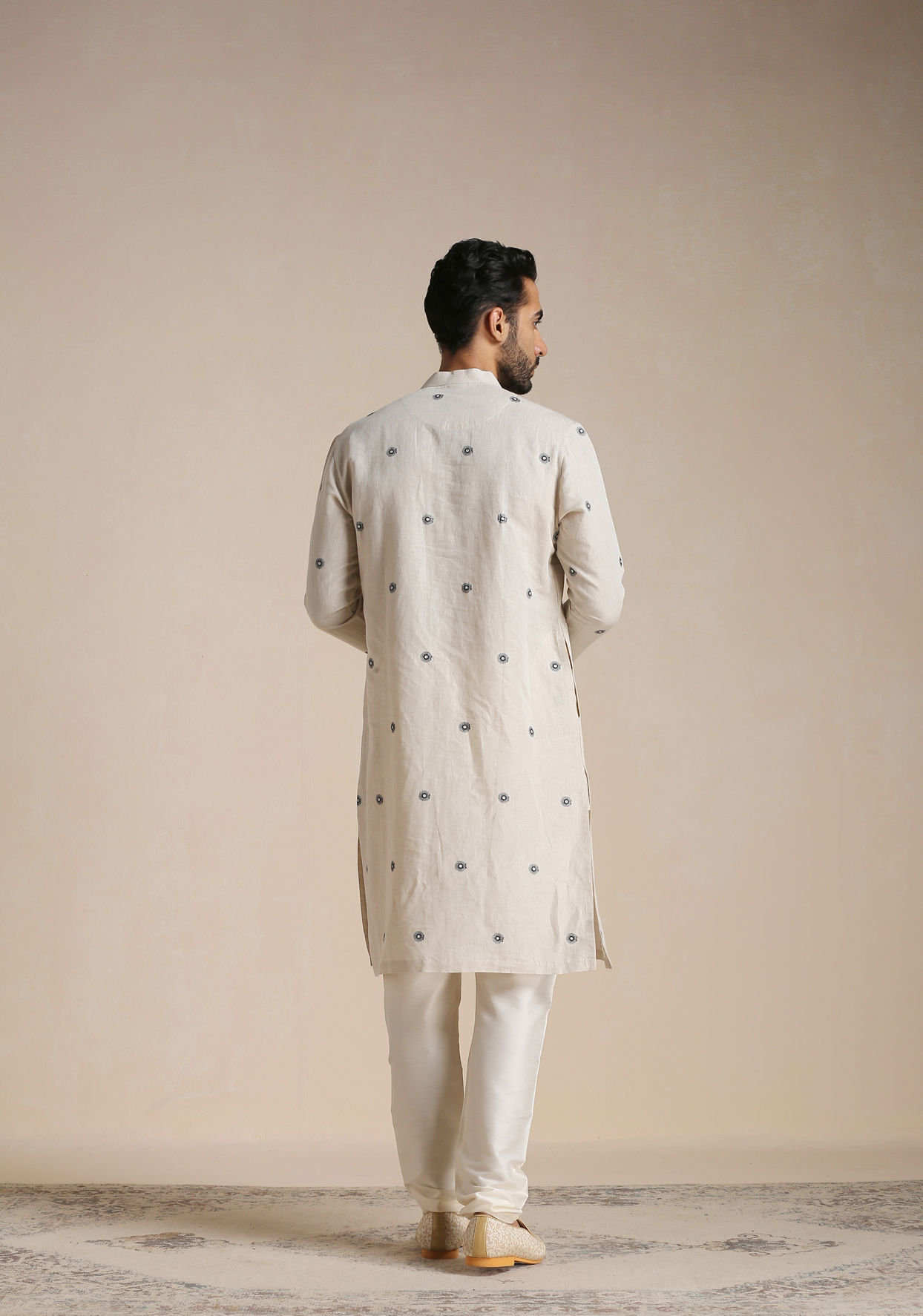 Manyavar Men Light Beige Printed Casual Kurta