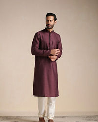 Manyavar Men Mauve Wine Dotted Patterned Kurta Set