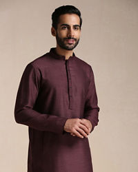 Manyavar Men Mauve Wine Dotted Patterned Kurta Set