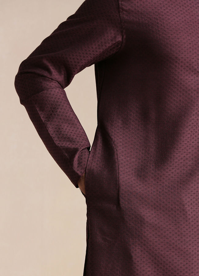 Manyavar Men Mauve Wine Dotted Patterned Kurta Set