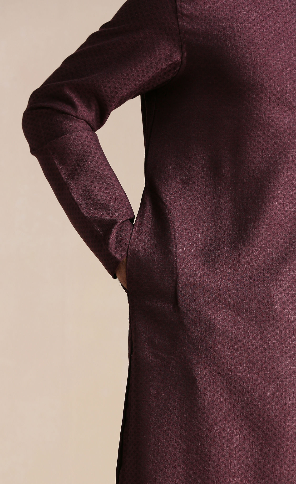 Manyavar Men Mauve Wine Dotted Patterned Kurta Set