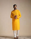 Manyavar Men Orange Cotton Kurta With Embroidered Collar