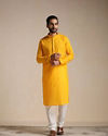 alt message - Manyavar Men Orange Cotton Kurta With Embroidered Collar image number 1