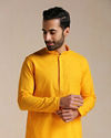 alt message - Manyavar Men Orange Cotton Kurta With Embroidered Collar image number 0