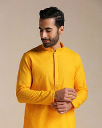 Manyavar Men Orange Cotton Kurta With Embroidered Collar