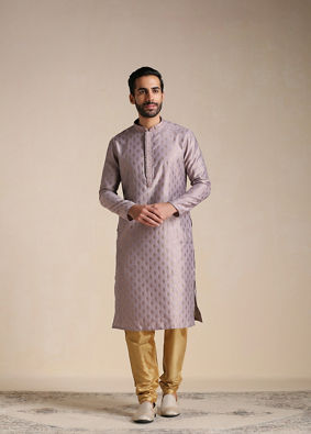 alt message - Manyavar Men Purple Jacquard Kurta Set image number 1