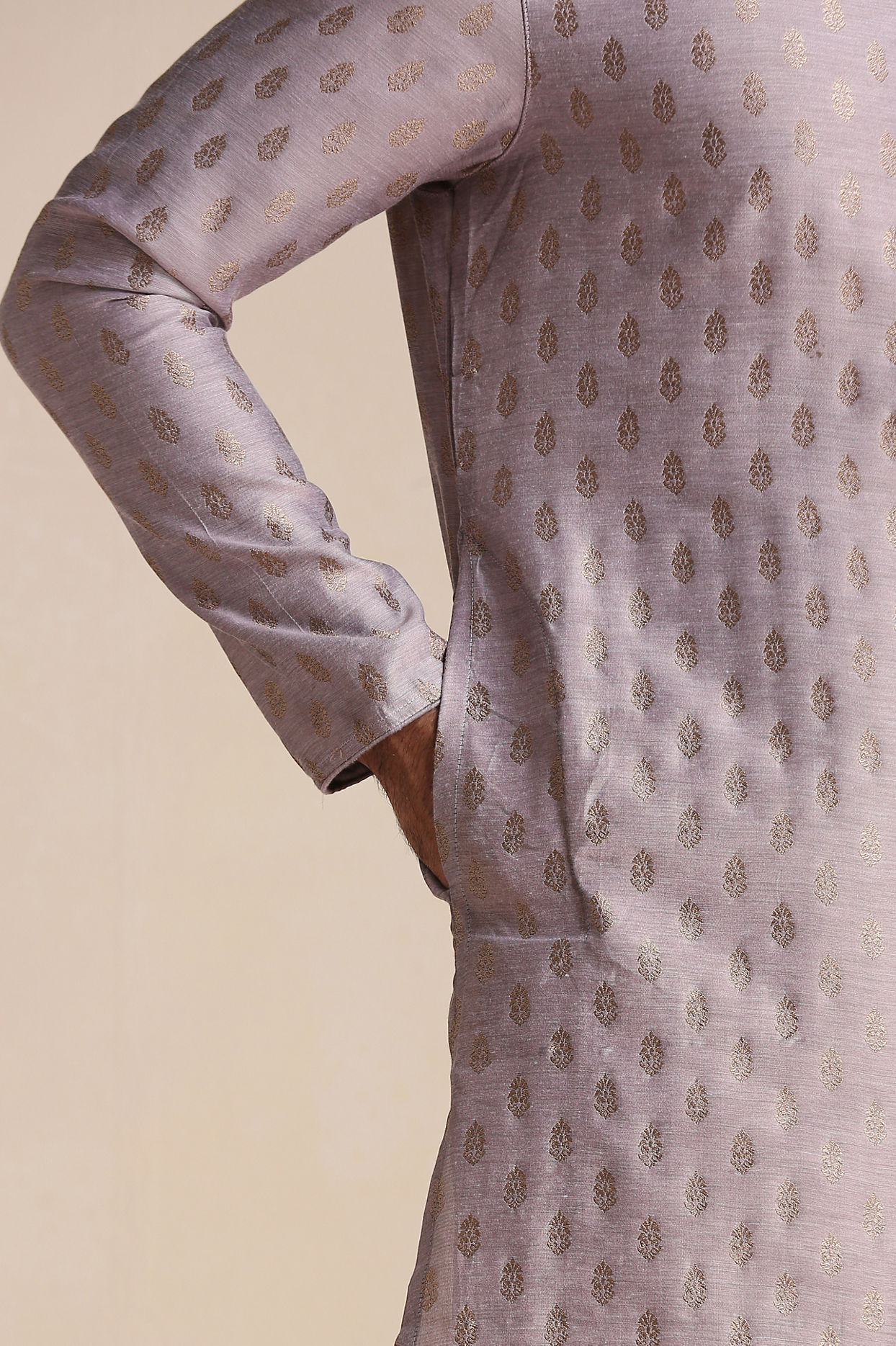Manyavar Men Purple Jacquard Kurta Set