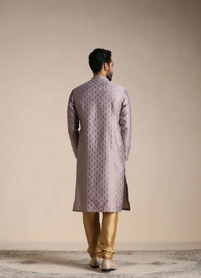 alt message - Manyavar Men Purple Jacquard Kurta Set image number 4