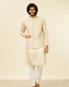 Manyavar Men Soft Beige Self Patterned Nehru Jacket