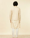 alt message - Manyavar Men Soft Beige Self Patterned Nehru Jacket image number 3