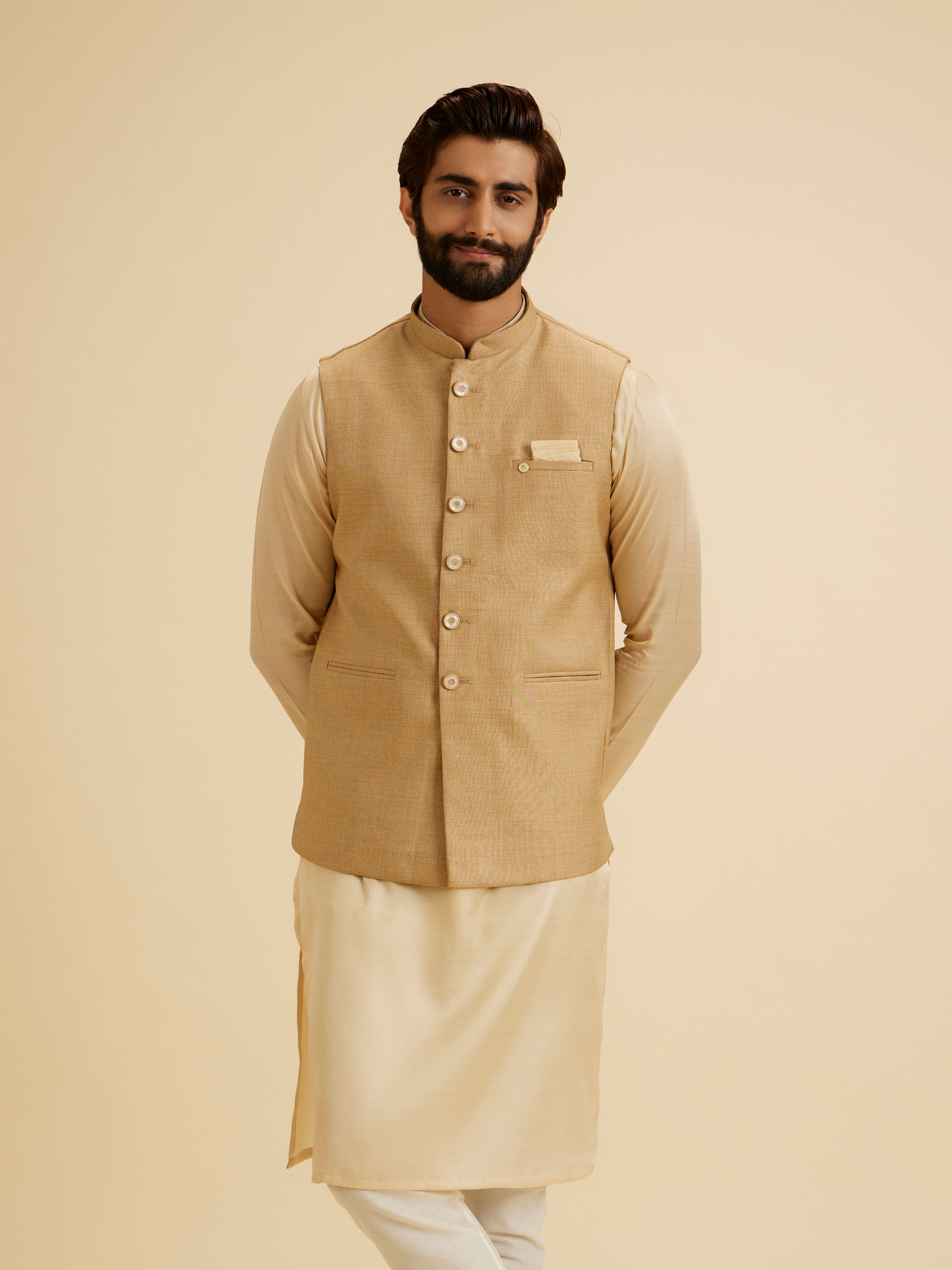 Manyavar Men Classy Fawn Nehru Jacket