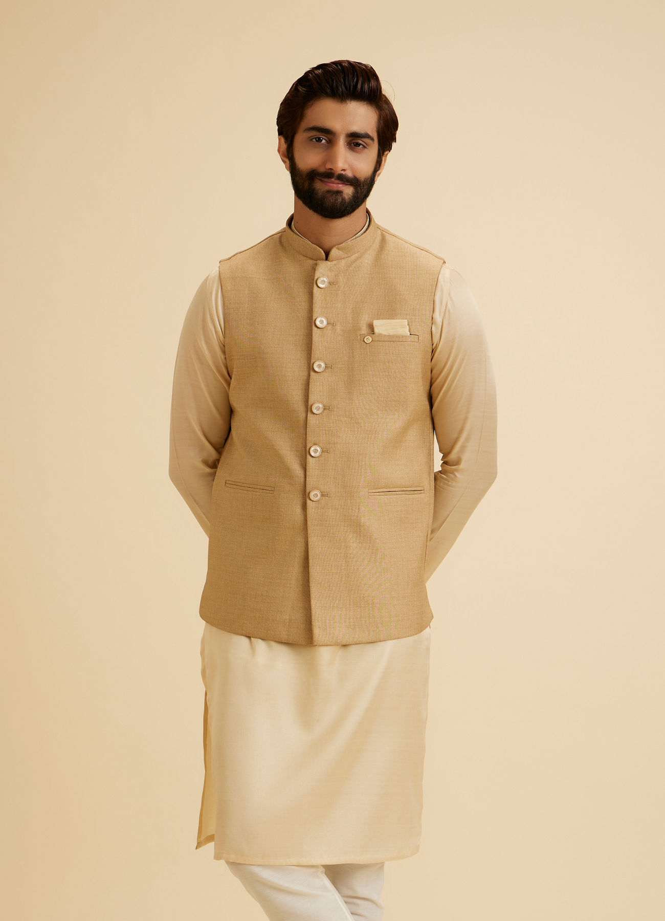 Manyavar Men Classy Fawn Nehru Jacket