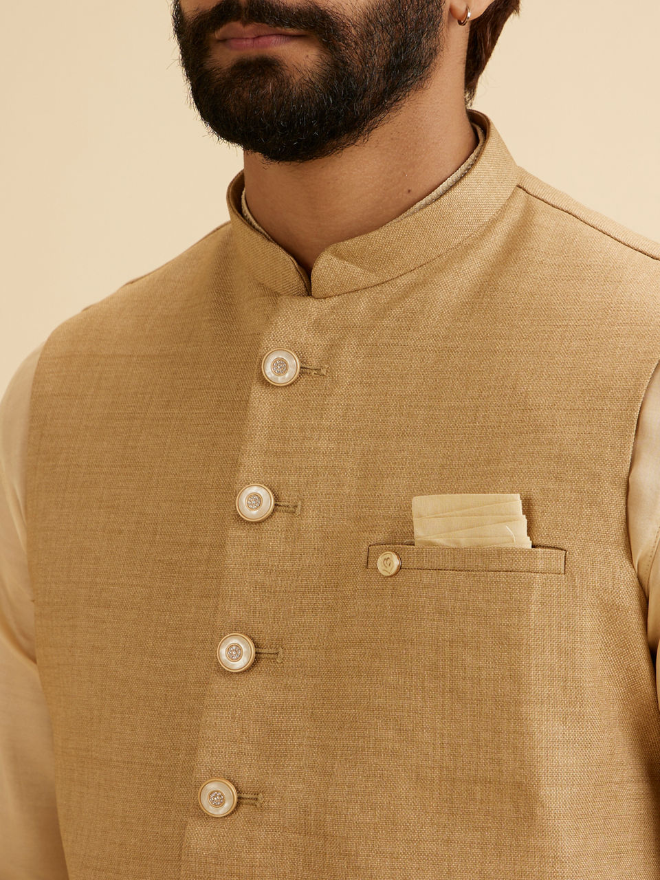 Manyavar Men Classy Fawn Nehru Jacket