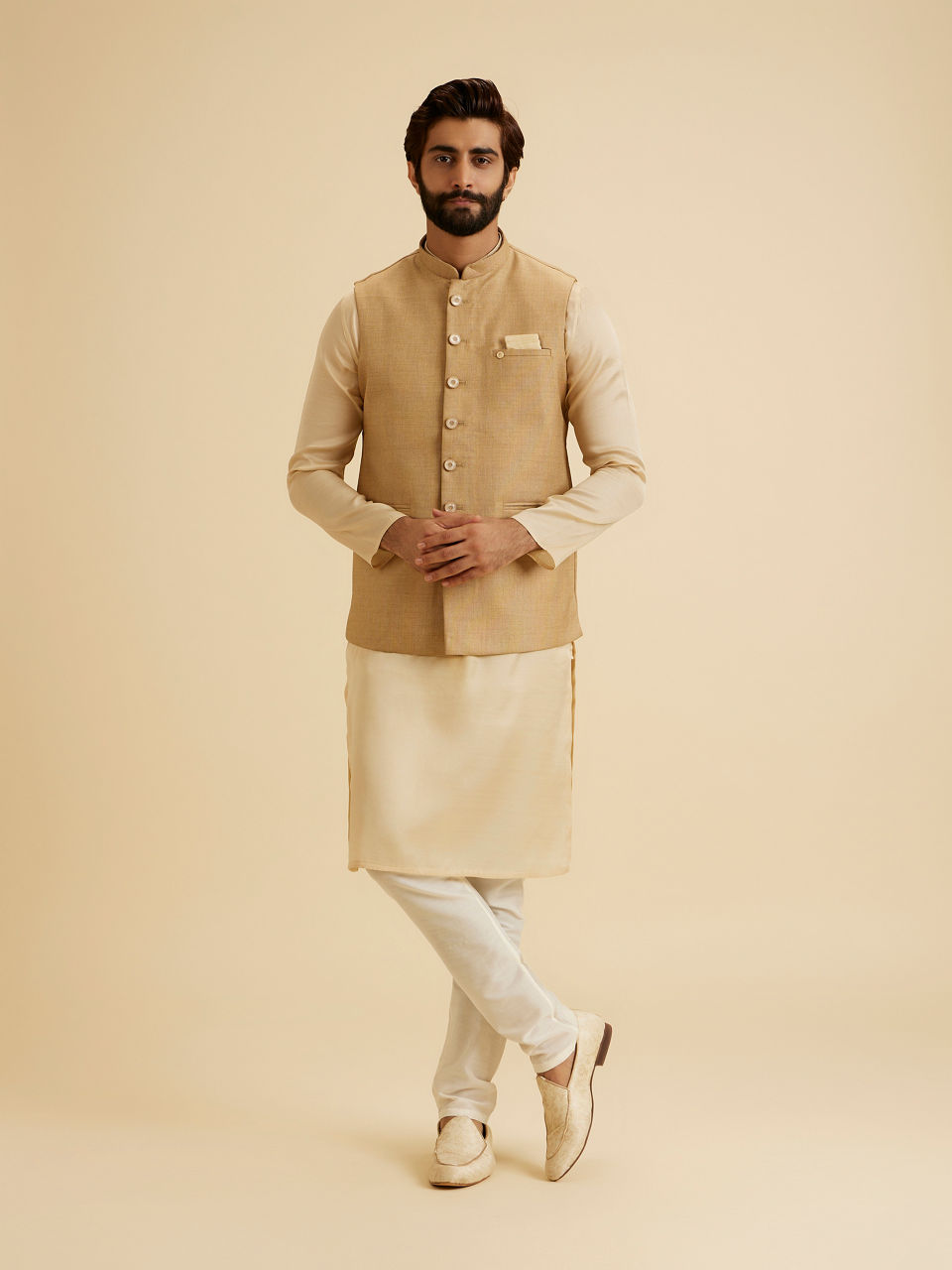 Manyavar Men Classy Fawn Nehru Jacket