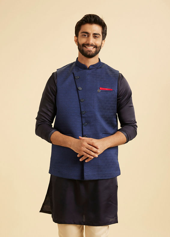 Manyavar Men Elegant Blue Nehru Jacket