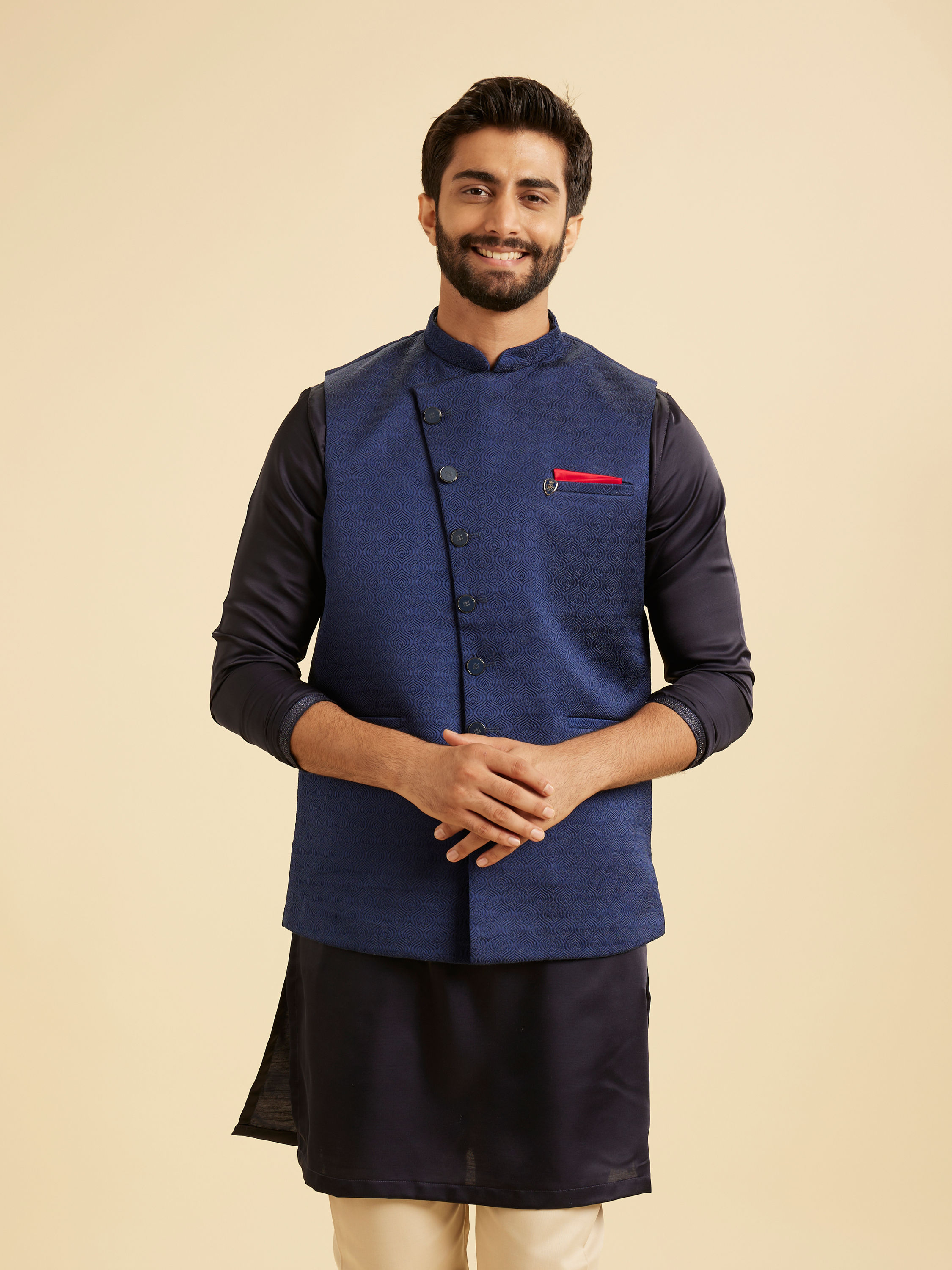 Manyavar Men Elegant Blue Nehru Jacket