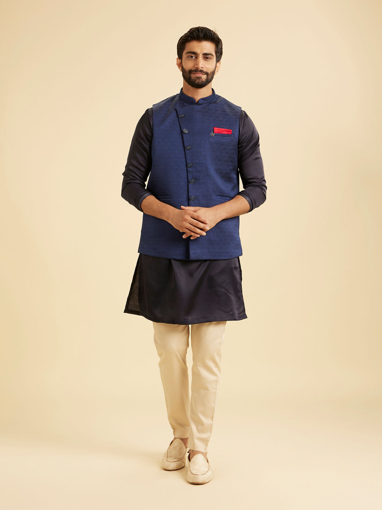 Manyavar Men Elegant Blue Nehru Jacket