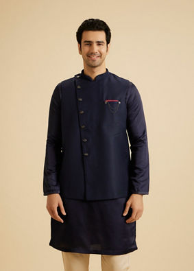 Manyavar Men Royal Blue Elegance Nehru Jacket
