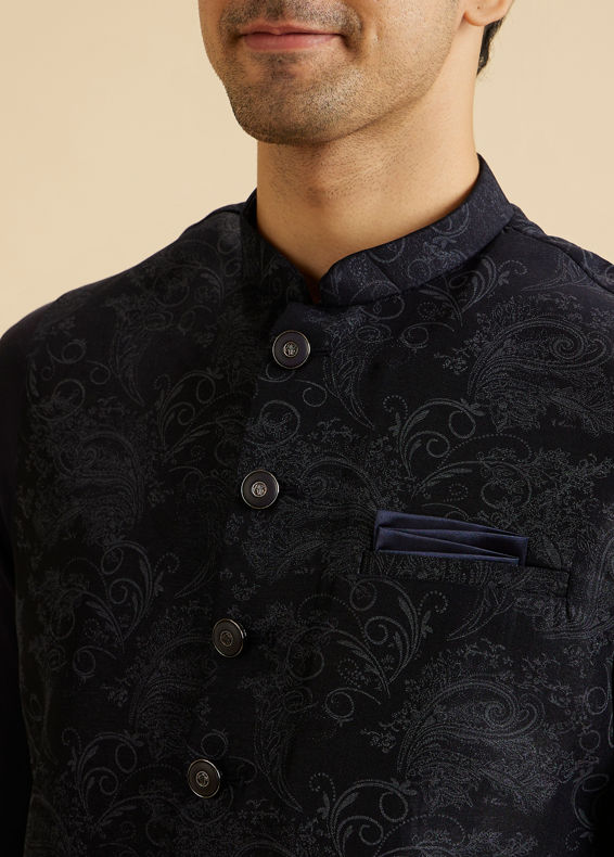 Manyavar Men Lustrous Blue Nehru Jacket