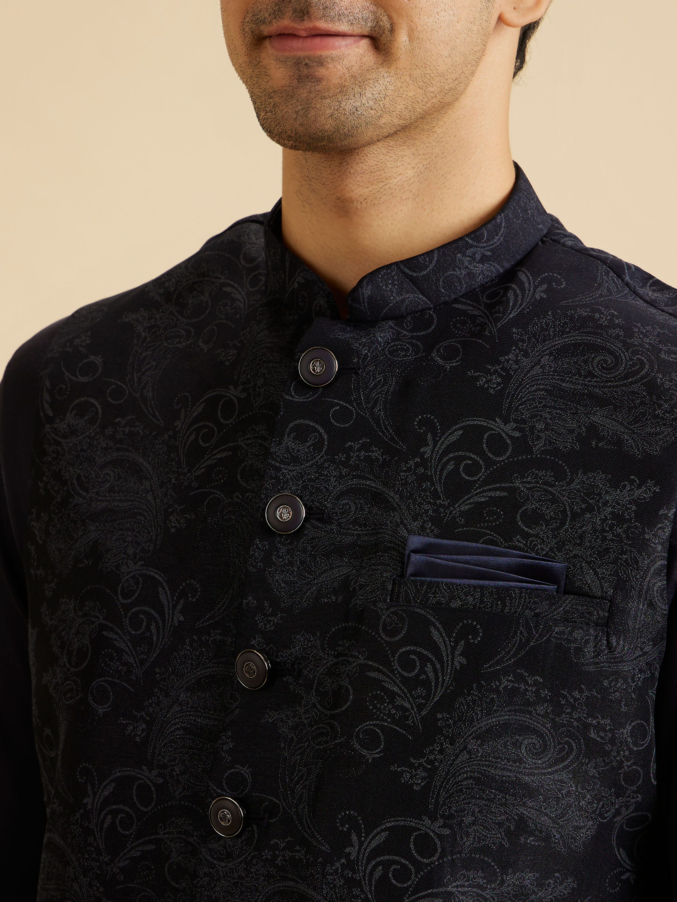 Manyavar Men Lustrous Blue Nehru Jacket