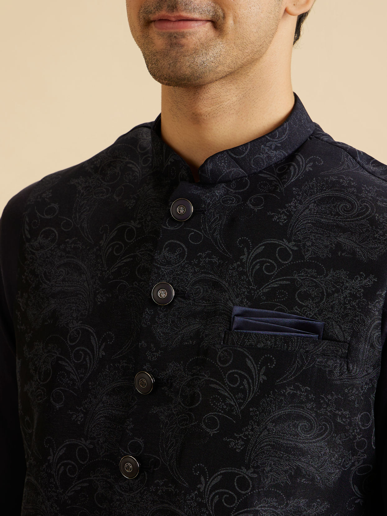 Manyavar Men Lustrous Blue Nehru Jacket