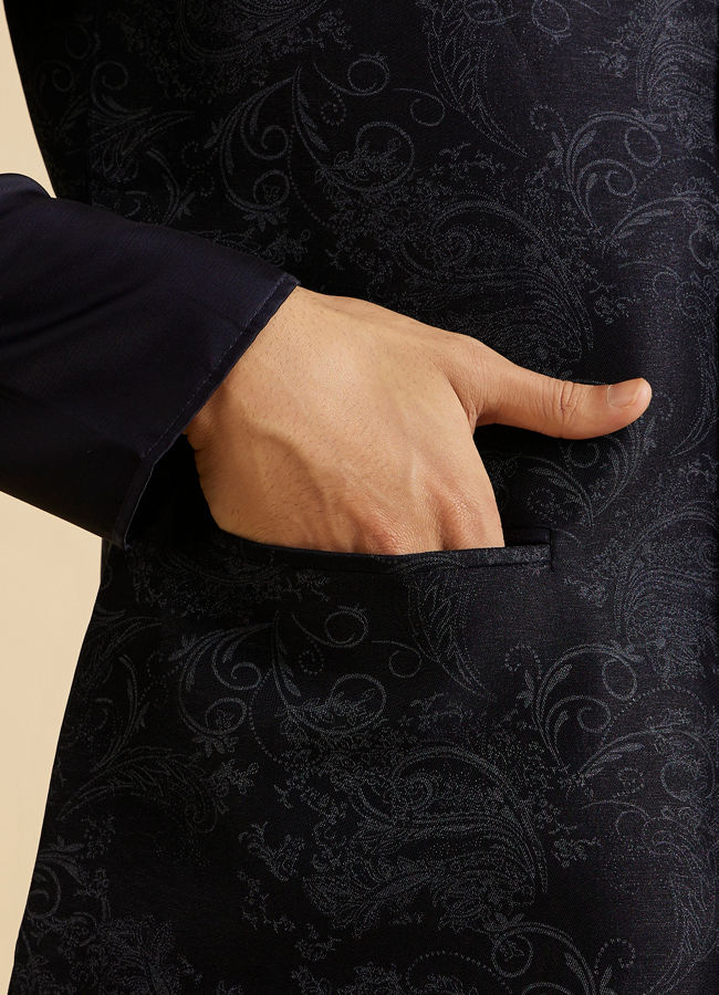 Manyavar Men Lustrous Blue Nehru Jacket