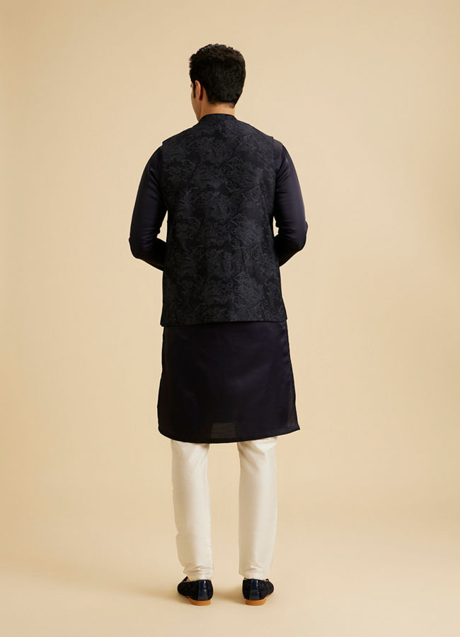 Manyavar Men Lustrous Blue Nehru Jacket