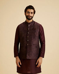 Manyavar Men Wine Blended Rayon Classic Fancy Nehru Jacket