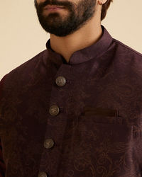 Manyavar Men Wine Blended Rayon Classic Fancy Nehru Jacket