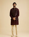 Manyavar Men Wine Blended Rayon Classic Fancy Nehru Jacket