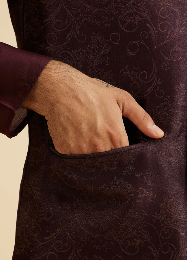 Manyavar Men Wine Blended Rayon Classic Fancy Nehru Jacket