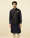 alt message - Manyavar Men Dark Blue Self Embossed Wear Jacket image number 2