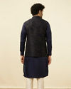 alt message - Manyavar Men Dark Blue Self Embossed Wear Jacket image number 3