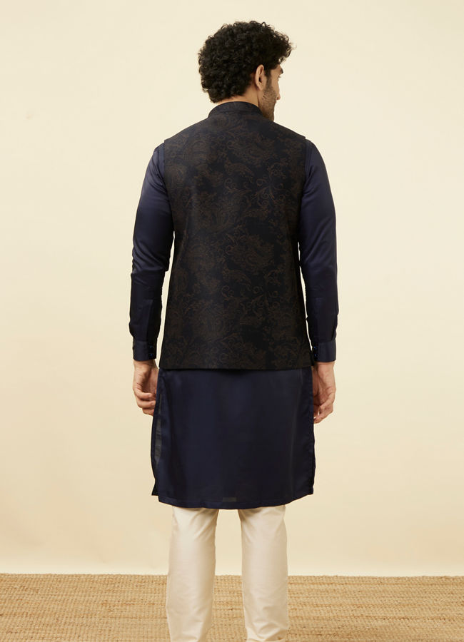 alt message - Manyavar Men Dark Blue Self Embossed Wear Jacket image number 3