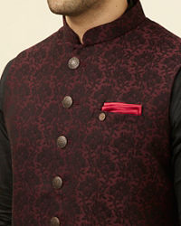 Manyavar Men Maroon Self Design Bandhgala Jacket