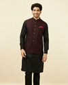 alt message - Manyavar Men Maroon Self Design Bandhgala Jacket image number 2