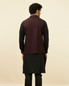 Maroon Self Design Bandhgala Jacket image number 3