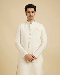 Manyavar Men Ivory Cream Classic Plain Nehru Jacket