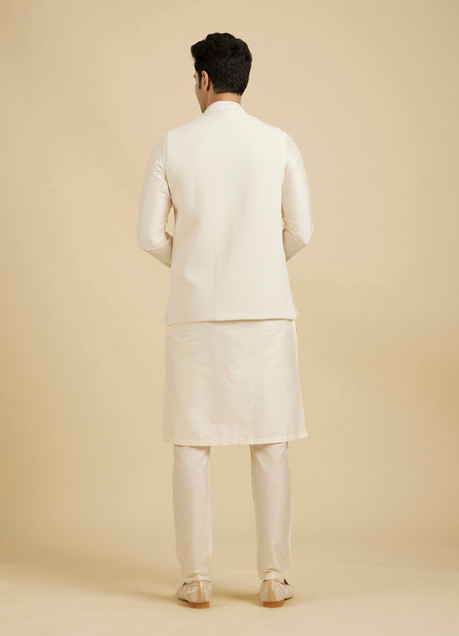 Manyavar Men Ivory Cream Classic Plain Nehru Jacket