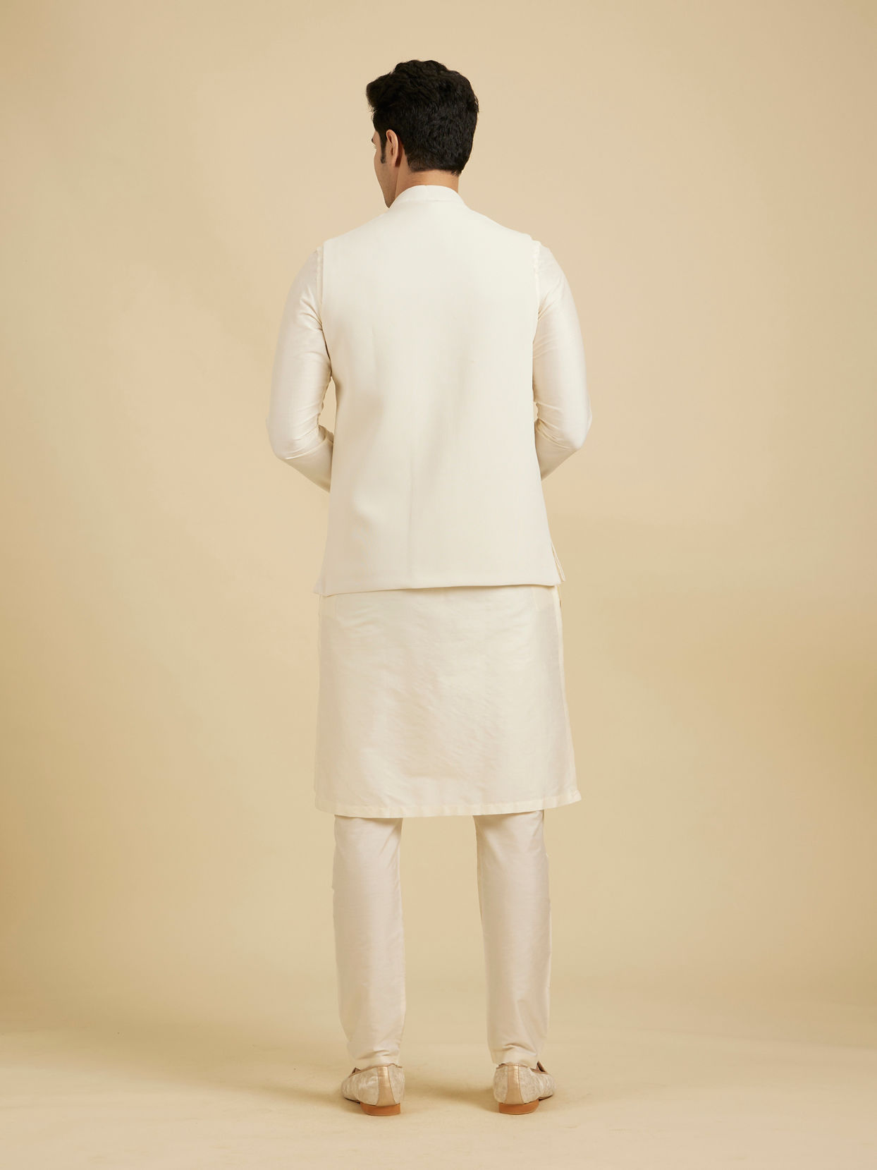 Manyavar Men Ivory Cream Classic Plain Nehru Jacket