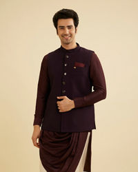 Manyavar Men Dark Purple Classic Plain Nehru Jacket