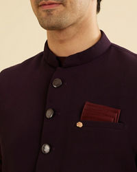 Manyavar Men Dark Purple Classic Plain Nehru Jacket