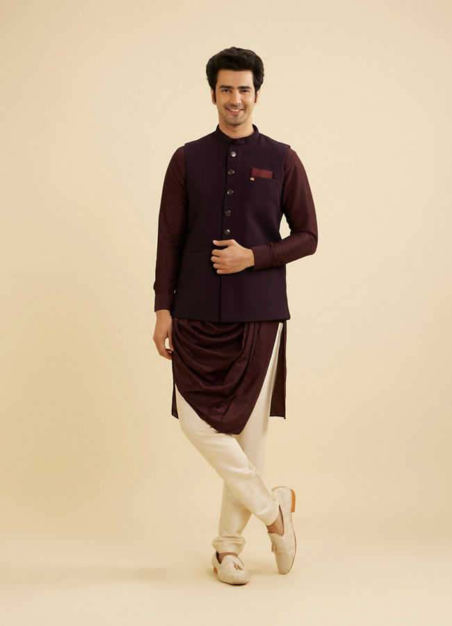 Manyavar Men Dark Purple Classic Plain Nehru Jacket