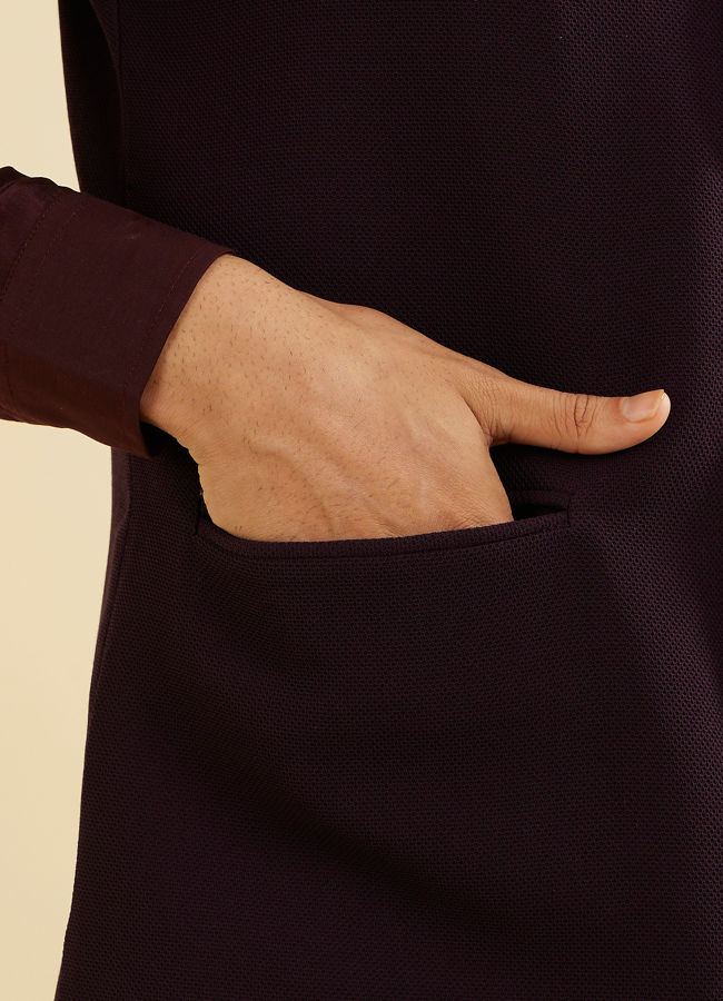 Manyavar Men Dark Purple Classic Plain Nehru Jacket