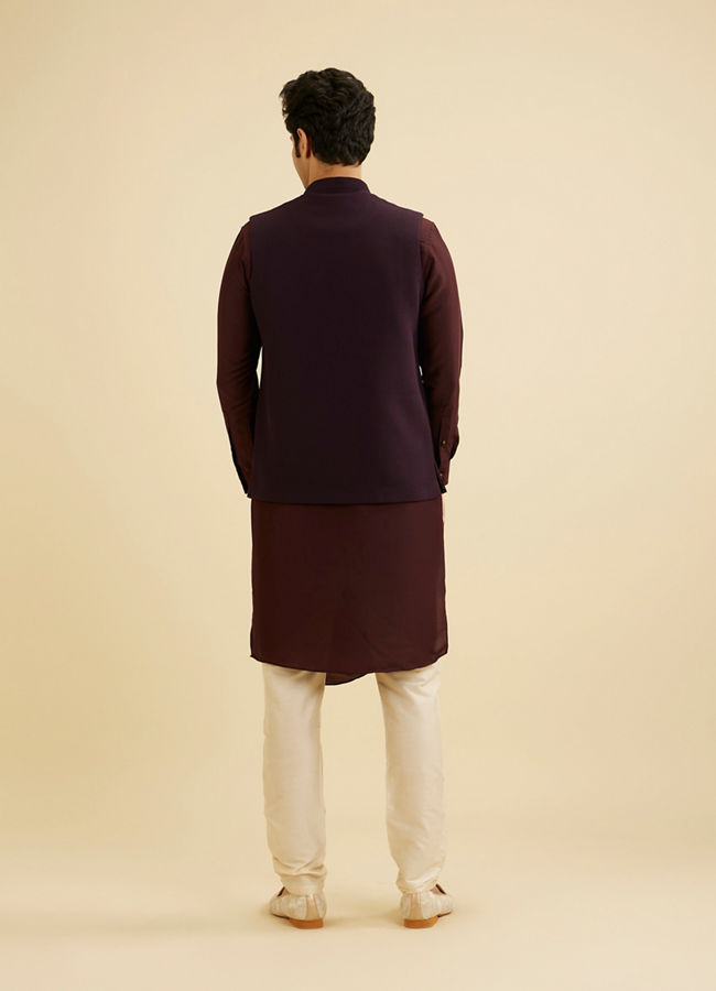 Manyavar Men Dark Purple Classic Plain Nehru Jacket