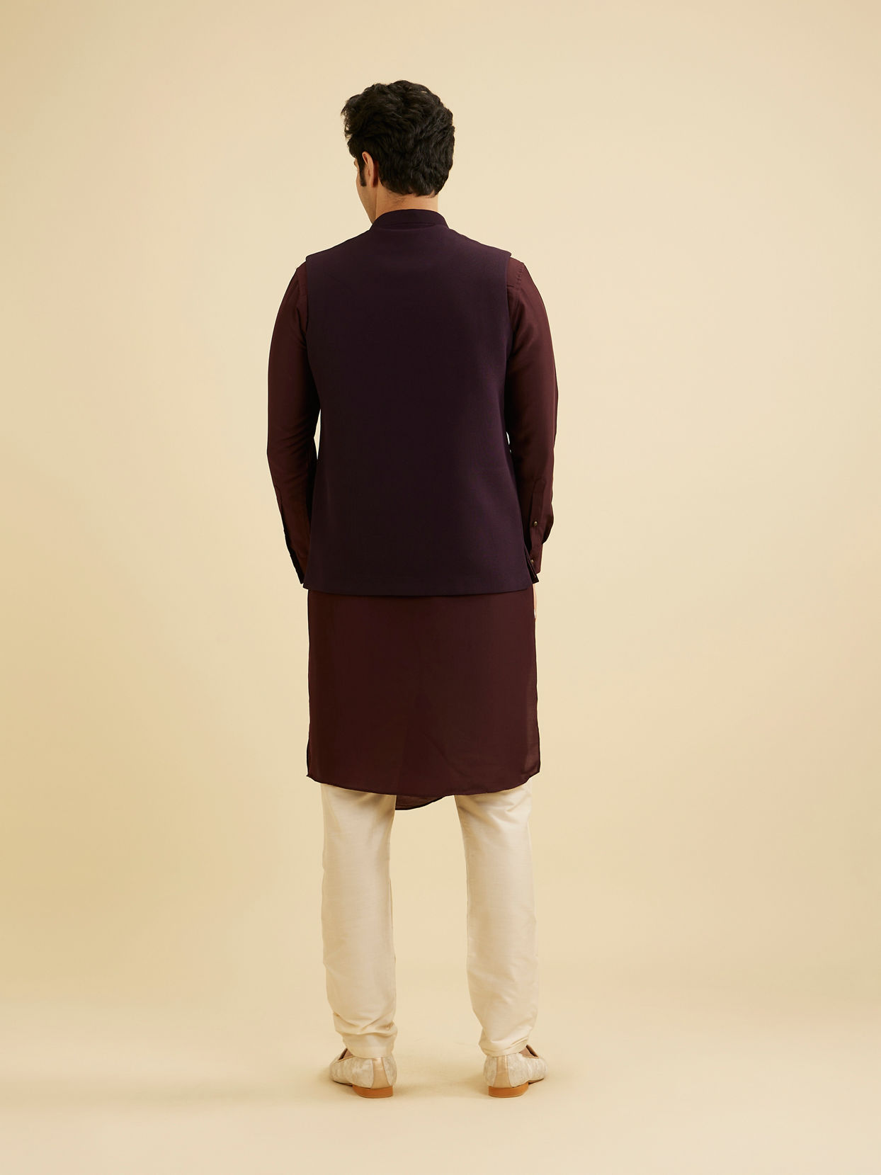 Manyavar Men Dark Purple Classic Plain Nehru Jacket