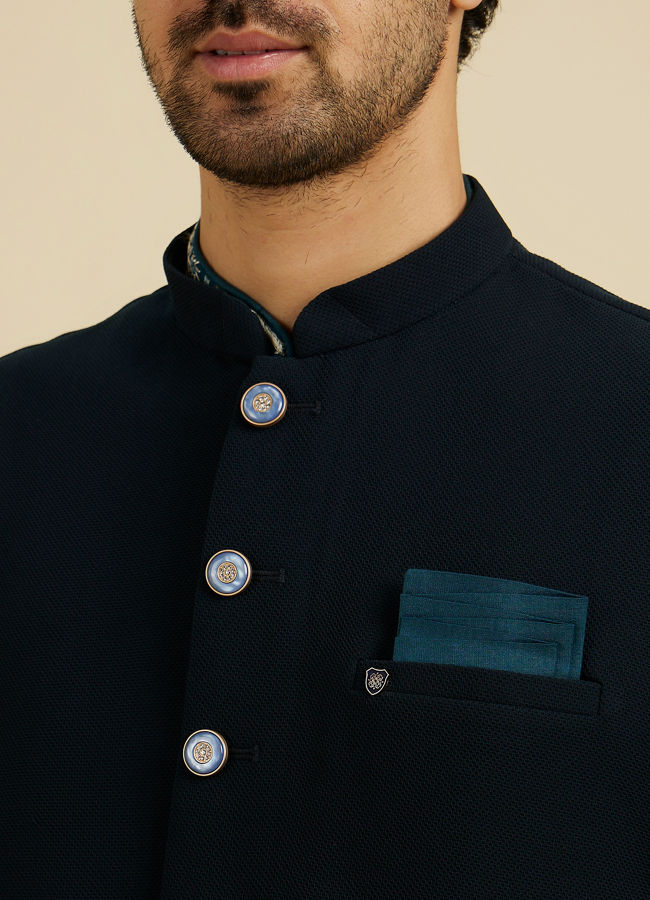 Manyavar Men Teal Green Classic Plain Nehru Jacket