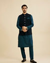 Manyavar Men Teal Green Classic Plain Nehru Jacket