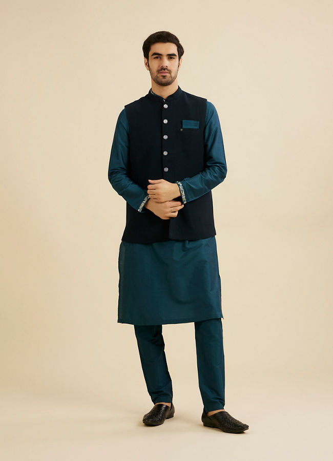 Manyavar Men Teal Green Classic Plain Nehru Jacket