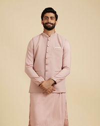 Manyavar Men Dusty Pink Classic Plain Nehru Jacket